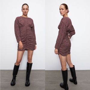 Zara Draped Dot Printed Mini Dress in Plum sz M